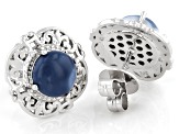 Pre-Owned Blue Opal Rhodium Over Sterling Silver Solitaire Stud Earrings