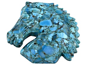 Pre-Owned 50x50mm Blue Composite Turquoise Horse Carving Decoration