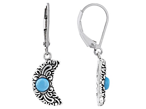 Pre-Owned Sleeping Beauty Turquoise Rhodium Over Silver Moon Earrings