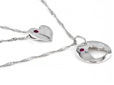 Pre-Owned Red Lab Created Ruby Mother And Child Set Of 2 Rhodium Over Silver Pendant With Chain .03c