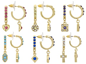 Pre-Owned Multi-Color Crystal Gold Tone Set Of 6 Earrings