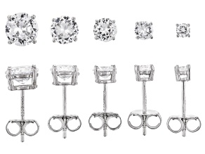 Pre-Owned White Cubic Zirconia Rhodium Over Sterling Silver Earrings Set Of 5 9.09ctw