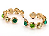 Pre-Owned Multi-Color Crystal Gold Tone Floral Set of 3 Hoop Earrings