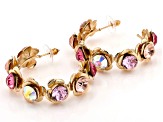 Pre-Owned Multi-Color Crystal Gold Tone Floral Set of 3 Hoop Earrings