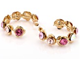 Pre-Owned Multi-Color Crystal Gold Tone Floral Set of 3 Hoop Earrings