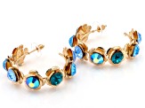 Pre-Owned Multi-Color Crystal Gold Tone Floral Set of 3 Hoop Earrings