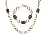 Pre-Owned Hematine Color Crystal Gold Tone Station Necklace & Bracelet Set