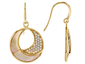 Pre-Owned Golden South Sea Mother-of-Pearl & White Zircon 18k Yellow Gold Over Sterling Silver Dangl