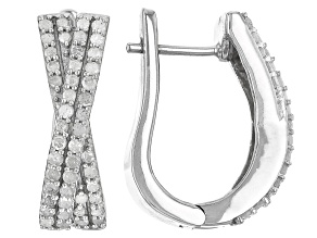 Pre-Owned White Diamond Rhodium Over Sterling Silver Hoop Earrings 1.00ctw