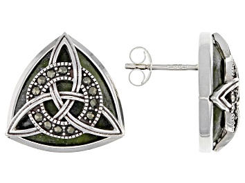Picture of Pre-Owned Connemara Marble And Marcasite Silver Trinity Knot Earrings