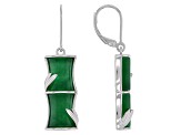 Pre-Owned 10x8mm Rectangular Green Jadeite Bamboo Inspired Rhodium Over Sterling Silver Earrings