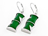 Pre-Owned 10x8mm Rectangular Green Jadeite Bamboo Inspired Rhodium Over Sterling Silver Earrings