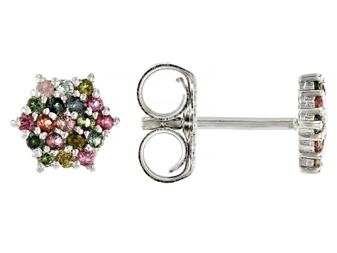 Pre-Owned Multi-Color Tourmaline Rhodium Over Sterling Silver Stud Earrings 0.32ctw