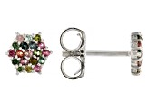 Pre-Owned Multi-Color Tourmaline Rhodium Over Sterling Silver Stud Earrings 0.32ctw