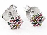 Pre-Owned Multi-Color Tourmaline Rhodium Over Sterling Silver Stud Earrings 0.32ctw