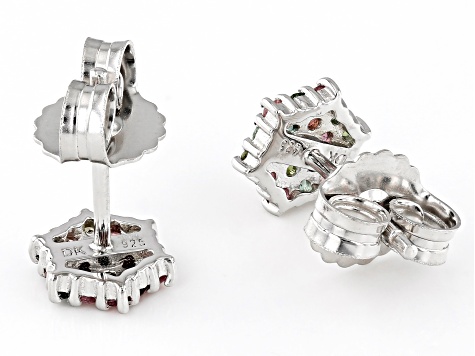 Pre-Owned Multi-Color Tourmaline Rhodium Over Sterling Silver Stud Earrings 0.32ctw