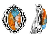 Pre-Owned Blended Turquoise & Spiny Oyster Shell Rhodium Over Silver Clip-On Earrings