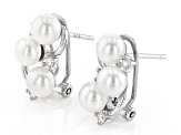 Pre-Owned White Cultured Freshwater Pearl and White Cubic Zirconia Rhodium Over Sterling Silver Earr