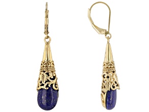 Pre-Owned Blue Lapis Lazuli 18K Yellow Gold Over Silver Dangle Earrings