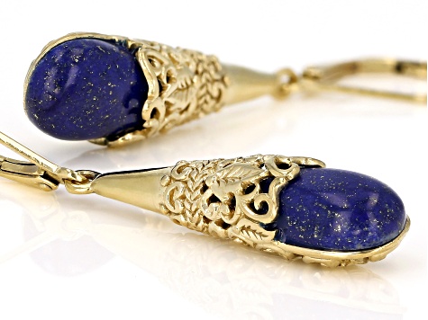 Pre-Owned Blue Lapis Lazuli 18K Yellow Gold Over Silver Dangle Earrings