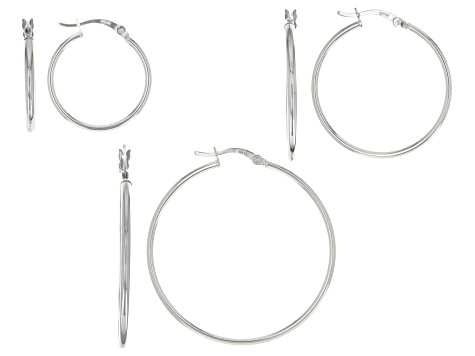 Pre-Owned Sterling Silver Hoop Earring Set of 3