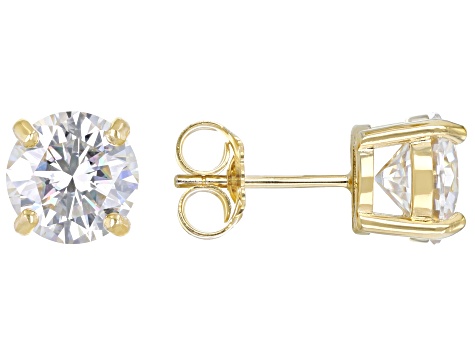 Pre-Owned Moissanite 14k Yellow Gold Over Silver Stud Earrings 3.80ctw DEW