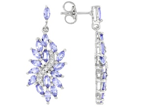Pre-Owned Blue Tanzanite Rhodium Over Sterling Silver Earrings. 4.29ctw