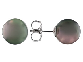 Pre-Owned Cultured Tahitian Pearl Rhodium Over 14k White Gold Stud Earrings