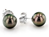 Pre-Owned Cultured Tahitian Pearl Rhodium Over 14k White Gold Stud Earrings