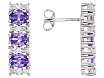 Picture of Pre-Owned Purple And White Cubic Zirconia Rhodium Over Sterling Silver Earrings 4.87ctw