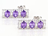 Pre-Owned Purple And White Cubic Zirconia Rhodium Over Sterling Silver Earrings 4.87ctw