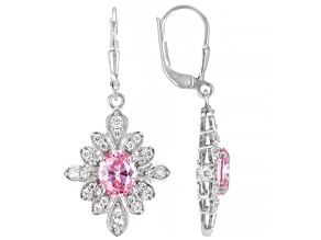 Pre-Owned Pink And White Cubic Zirconia Rhodium Over Sterling Silver Earrings 5.37ctw