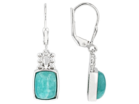 Pre-Owned Green Amazonite Rhodium Over Sterling Silver Earrings