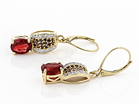 Pre-Owned Red Labradorite 10k Yellow Gold Earrings 2.23ctw