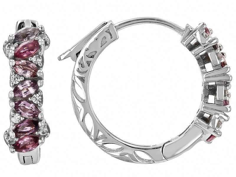Pre-Owned Multi Color Spinel Rhodium Over Sterling Silver Hoop Earrings
