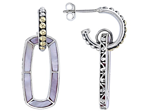 Pre-Owned Pink Mother-of-Pearl Sterling Silver & 18K Yellow Gold Accent Rectangular Earrings