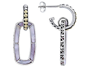 Pre-Owned Pink Mother-of-Pearl Sterling Silver & 18K Yellow Gold Accent Rectangular Earrings