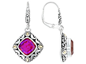 Pre-Owned Red Quartz Doublet Sterling Silver With 18K Gold Accents Earrings 3.40ctw