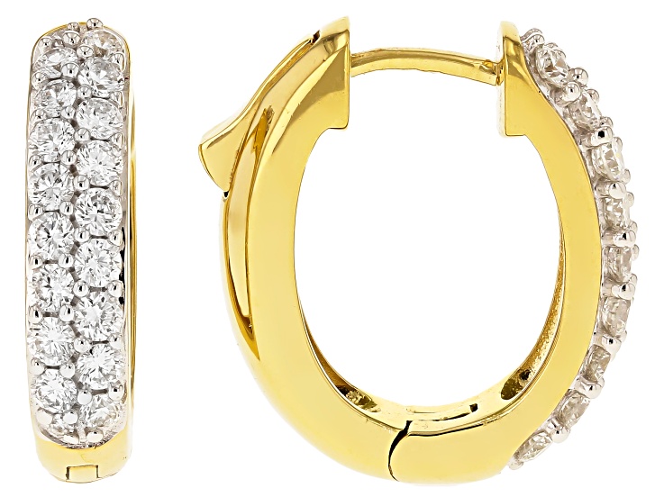 Pre-Owned White Lab-Grown Diamond F SI 14k Yellow Gold Over Sterling Silver Hoop Earrings 1.00ctw