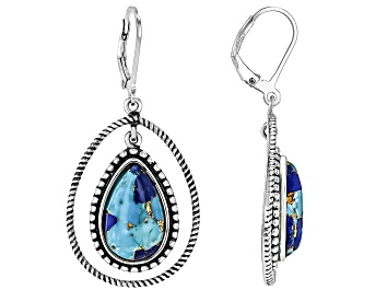 Picture of Pre-Owned Blended Turquoise with Lapis Lazuli Sterling Silver Dangle Earrings