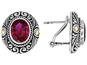 Pre-Owned Lab Created Ruby Sterling  Silver With 18K Gold Accent Earrings 5.10ctw