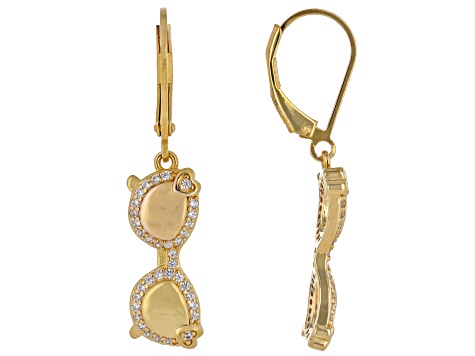 Pre-Owned White Zircon 18k Yellow Gold Over Sterling Silver Sunglasses Earrings 0.37ctw