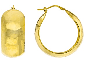 Pre-Owned 18k Yellow Gold Over Sterling Silver Hammered Hoop Earrings