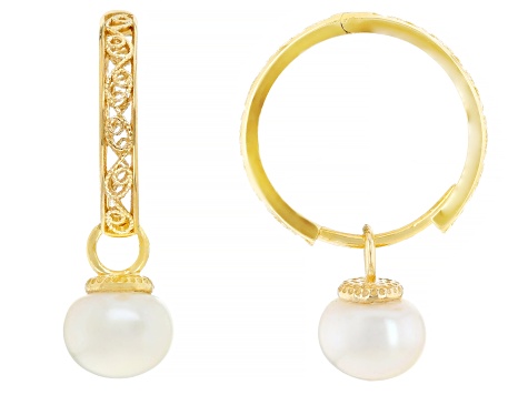 Pre-Owned Cultured Freshwater Pearl 18K Gold Over Sterling Silver Hoop Earrings 8-8.5mm