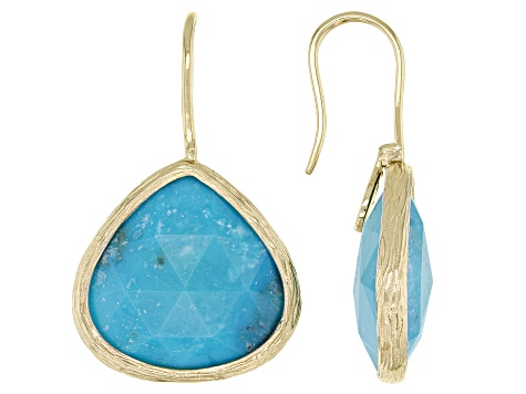 Pre-Owned Blue Turquoise 18K Yellow Gold Over Silver Drop Earrings