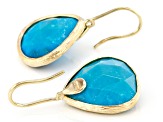 Pre-Owned Blue Turquoise 18K Yellow Gold Over Silver Drop Earrings