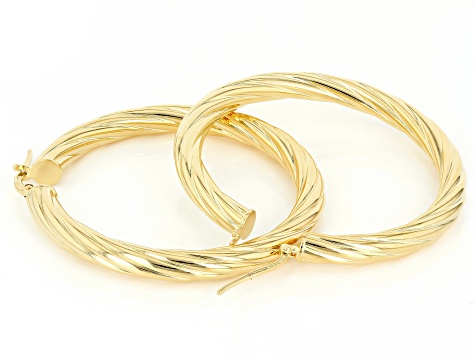 Pre-Owned Moda Al Massimo® 18k Yellow Gold Over Bronze 2" Swirl Hoop Earrings