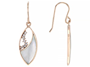 Pre-Owned White South Sea Mother-of-Pearl & White Zircon 18k Rose Gold Over Sterling Silver Earrings