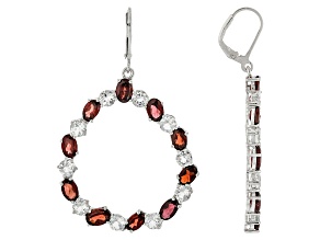 Pre-Owned Red Garnet Rhodium Over Sterling Silver Earrings 15.15ctw