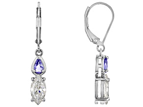 Pre-Owned Strontium Titanate And Tanzanite Rhodium Over Silver Earrings 2.84ctw